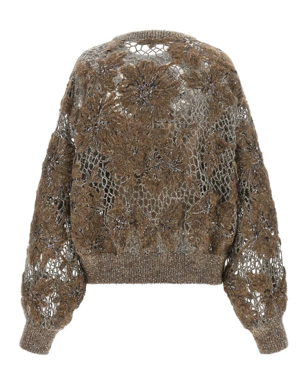 Brunello Cucinelli Natural 'Whispering Bloom Embroidery' Sweater