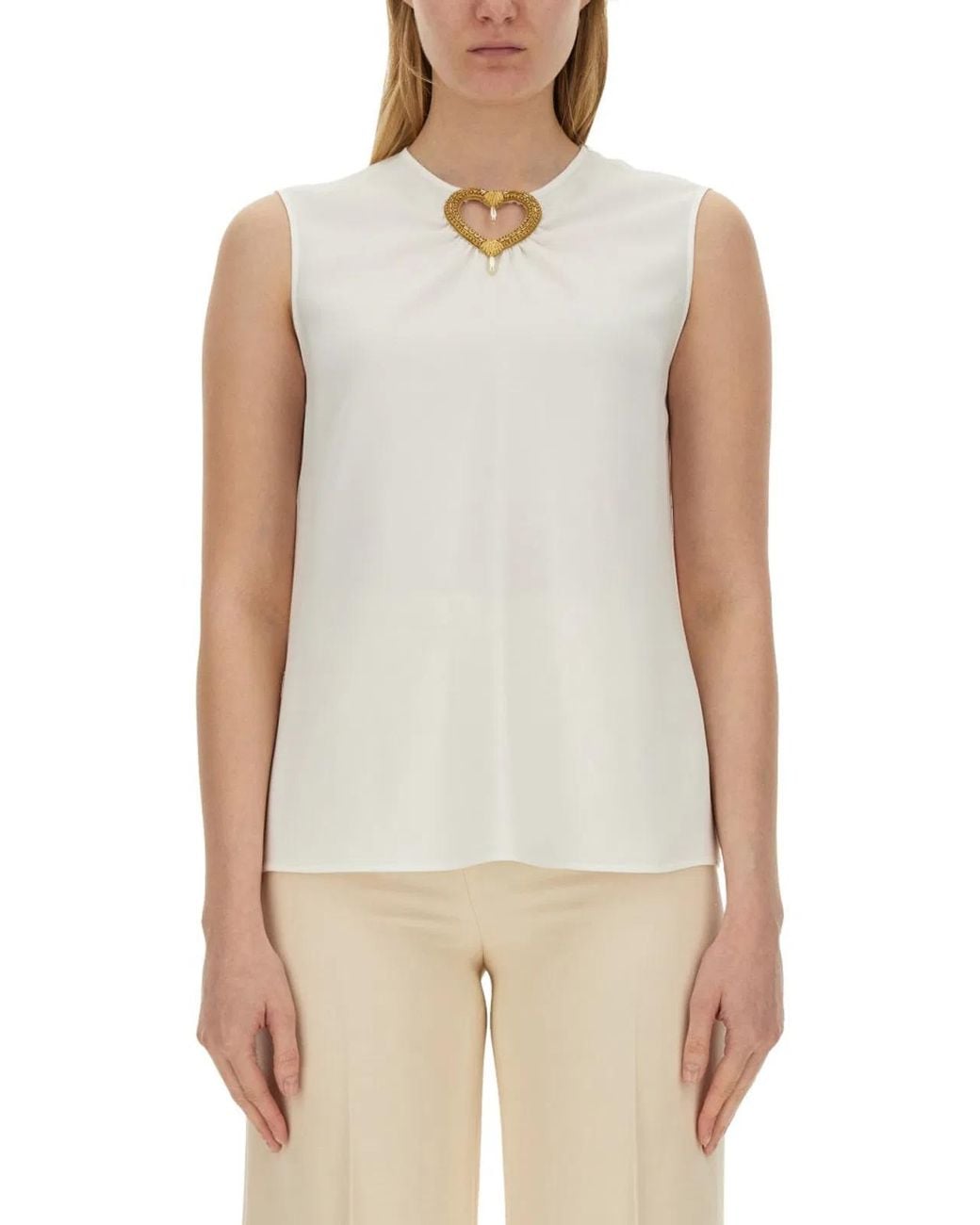 Moschino Couture White Blouse With Heart Applique