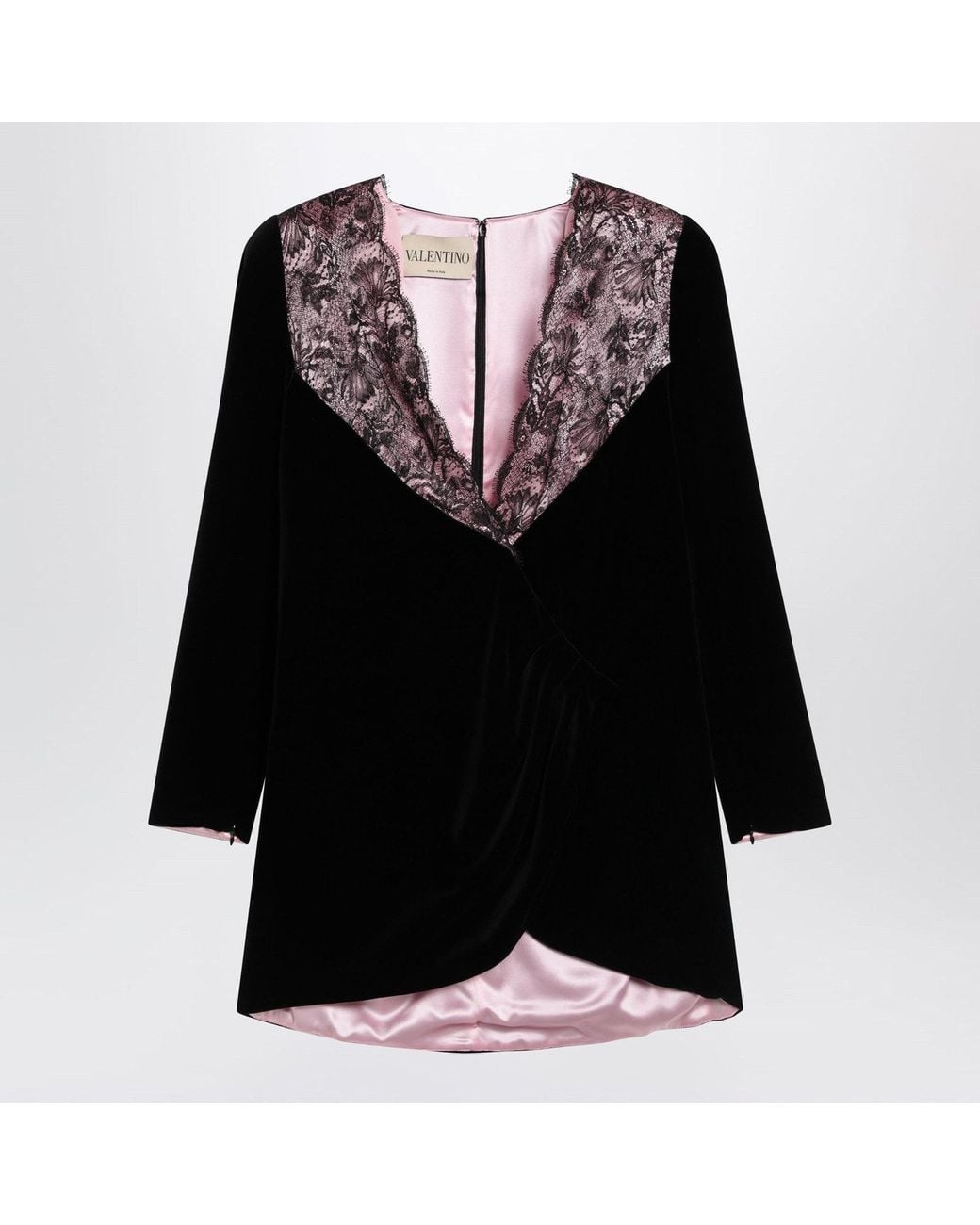 Valentino Black Lace-Detail Velvet Mini Dress