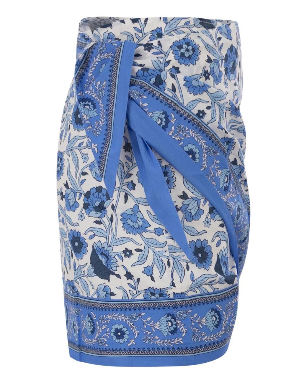 Mc2 Saint Barth Blue Floral Print Cotton Wrap Mini Skirt