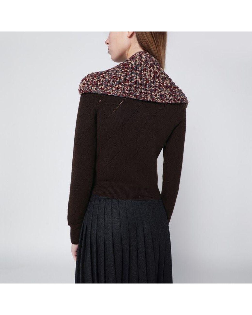 Prada Brown Wool And Cashmere Knit Collar