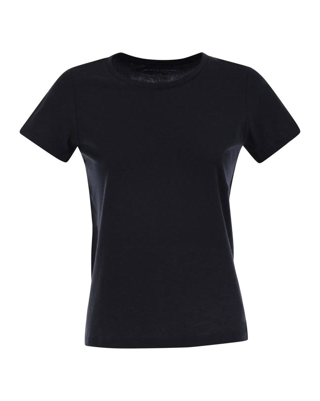 Majestic Black Crew-Neck Short-Sleeved Cotton T-Shirt