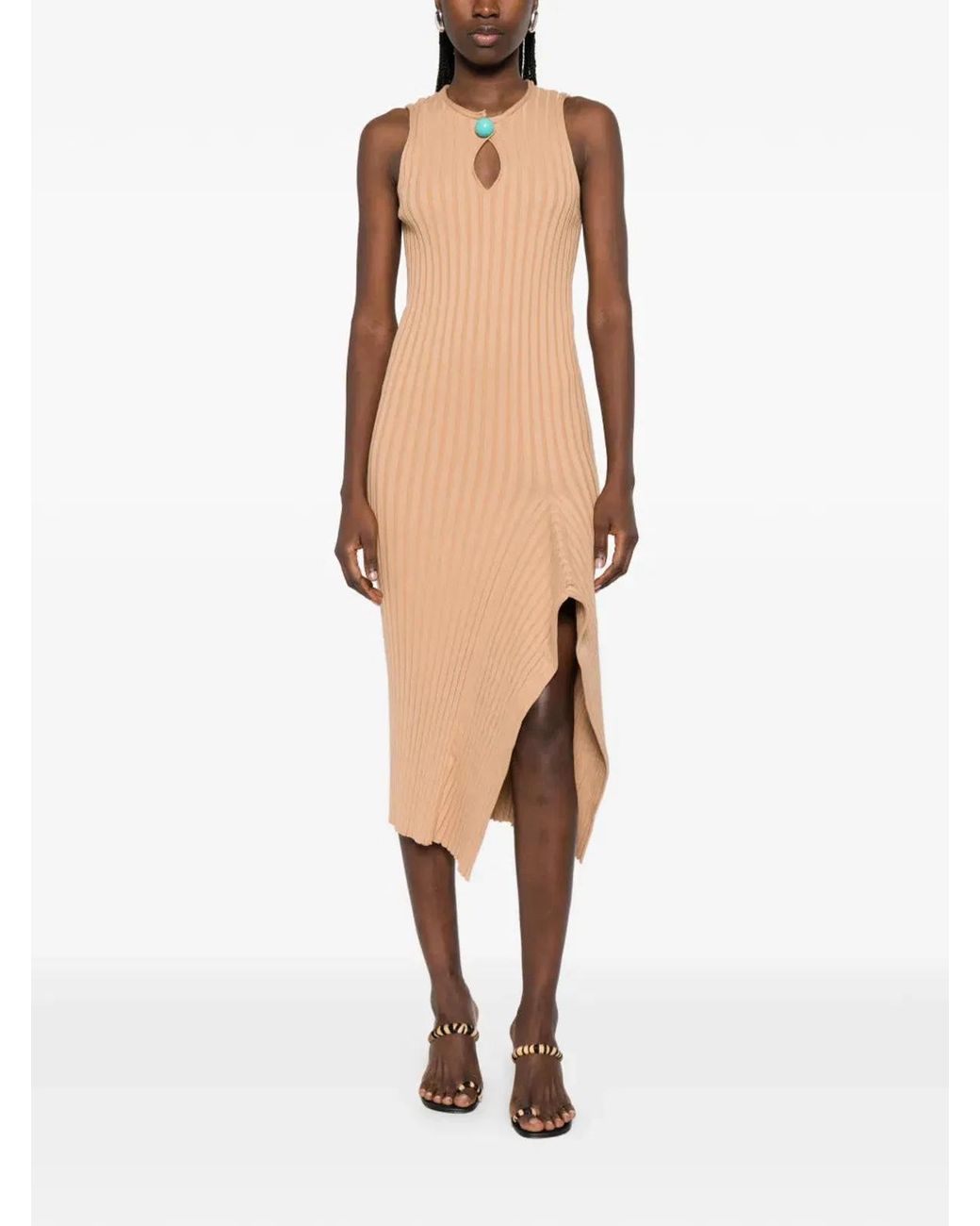Stella McCartney White Sleeveless All-Over Ribbed Knit Dress With Zip Closure