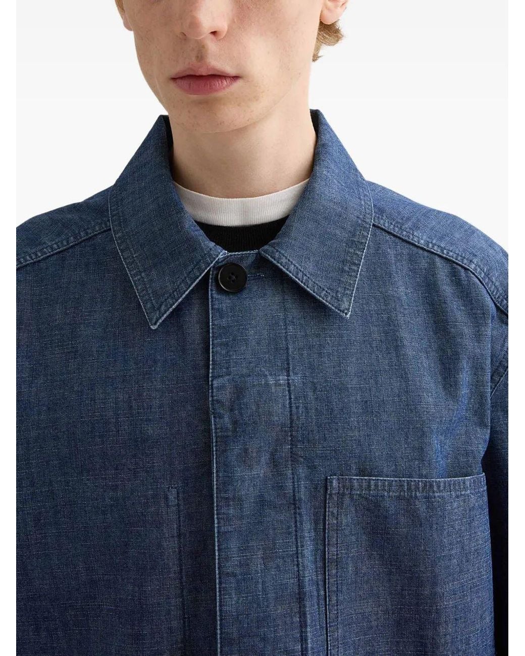 Jil Sander Blue Patch-Pocket Chambray Overshirt for men