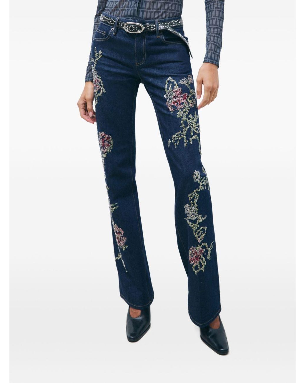 Tory Burch Blue Embroidered Denim Jeans