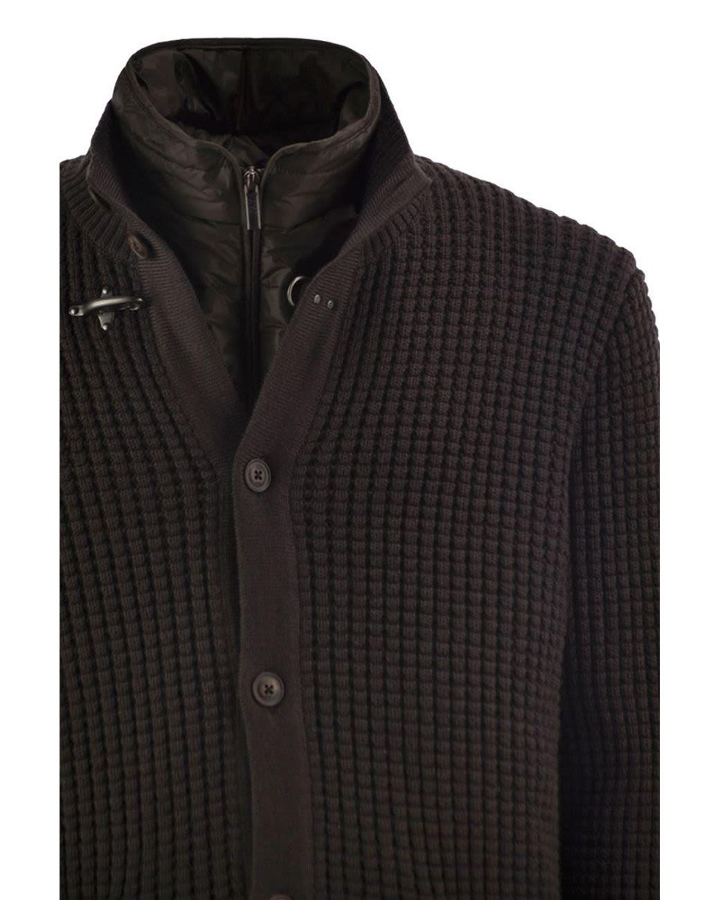 Fay Black Wool Cardigan With Removable Padded Gilet for men