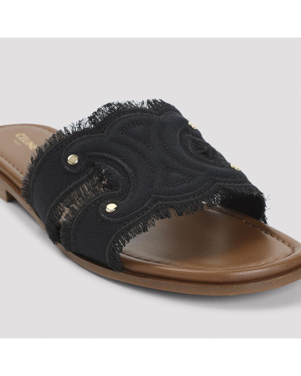 Céline Black Fringed Triomphe Mule