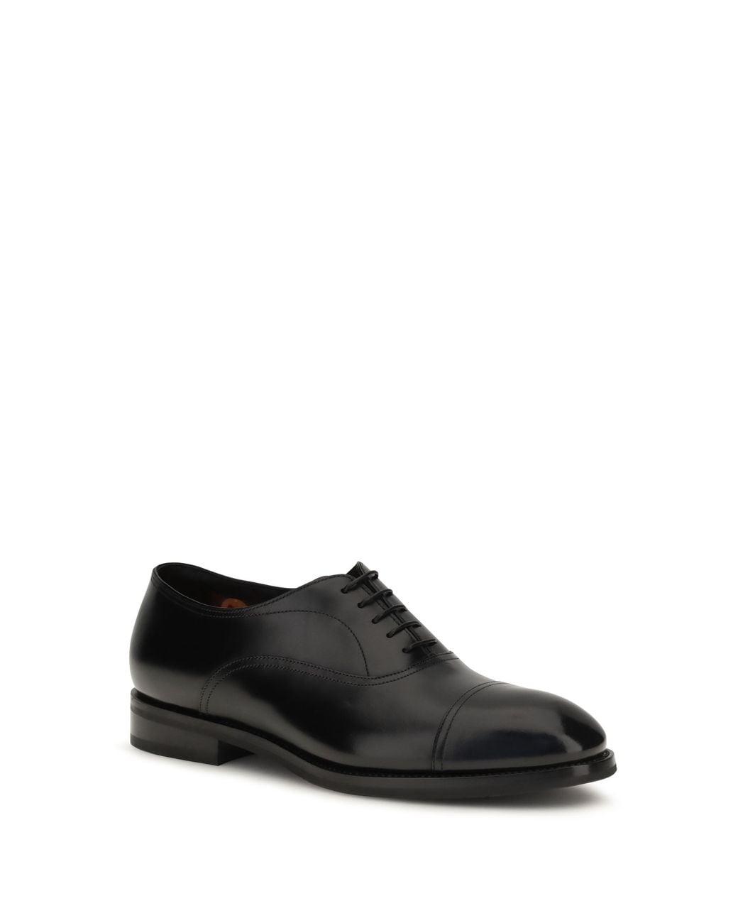 Santoni Black Leather Lace-Up Shoes for men