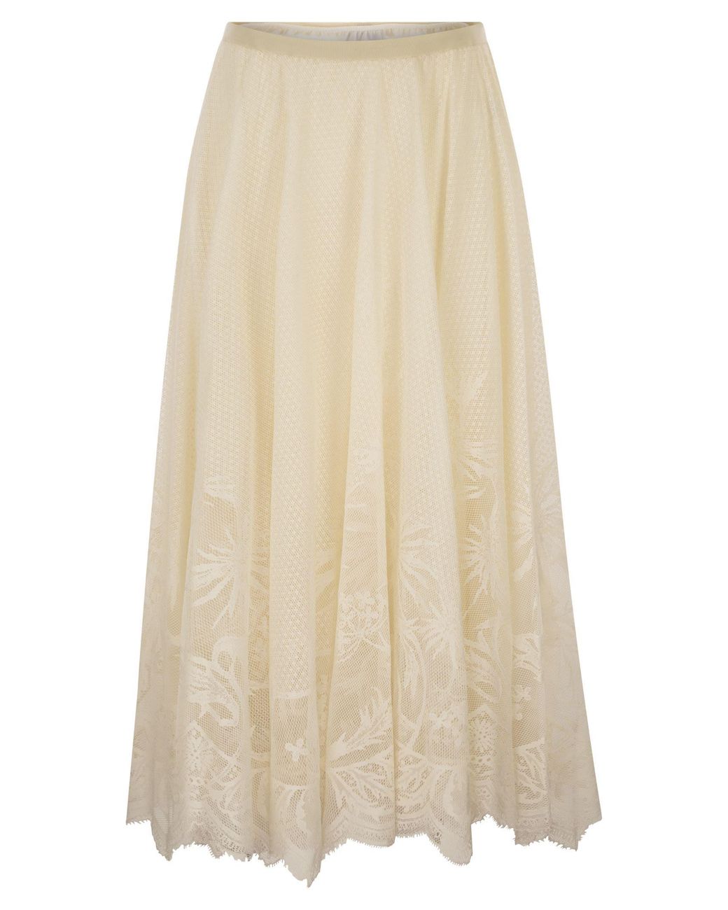 Fabiana Filippi Flared Lace Skirt With Foliage Embroidery in Natural ...