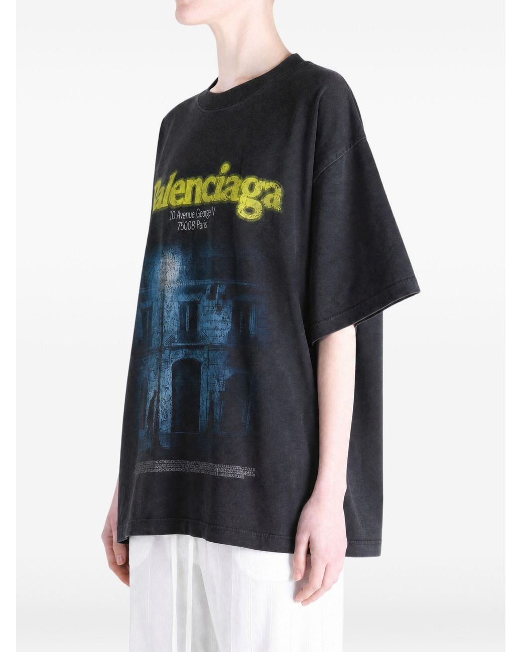 Balenciaga Black Tshirt Con Stampa