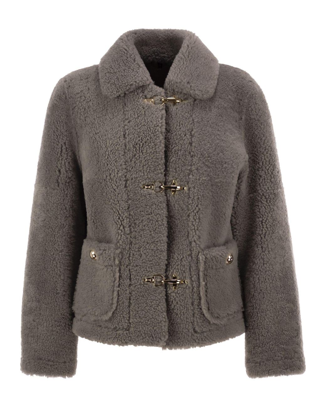 Fay Brown Shearling Jacket With Hook Fastenings By