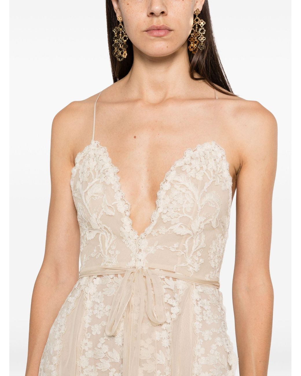 Fendi White Floral-Lace Belted Maxi Dress