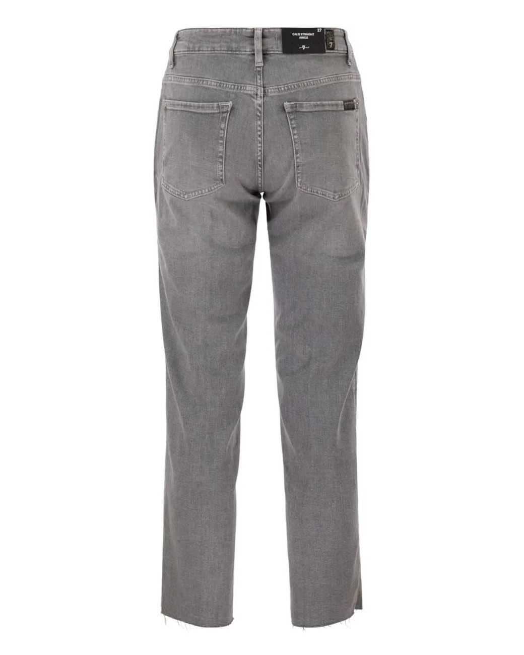 7 For All Mankind Gray Calie Straight Ankle Stretch Denim Jeans With Metallic Fibre