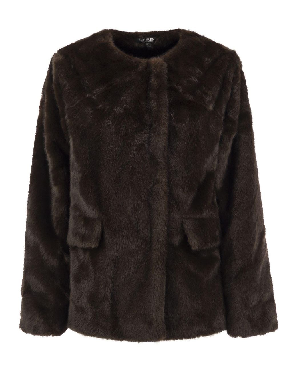 Ralph Lauren Black Faux Fur Jacket With Round Neckline