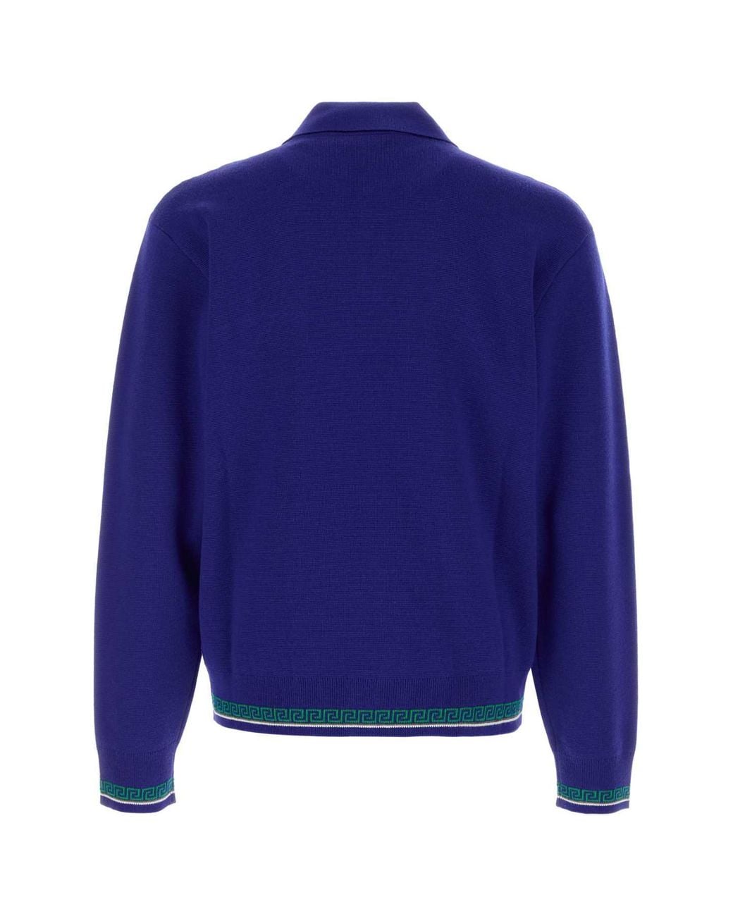 Versace Blue Knit Sweater Greca Tipping for men