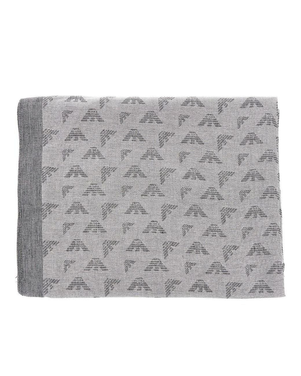 Emporio Armani Gray Viscose-Blend Scarf With Eagle Motif