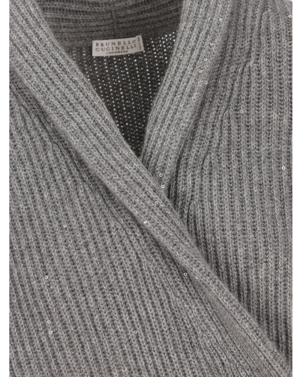 Brunello Cucinelli Gray Sequin Wrap Cardigan