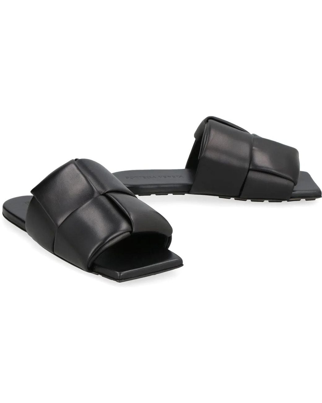 Bottega Veneta Black Flat Patch Sandals