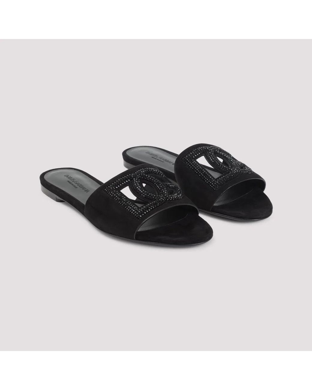 Dolce & Gabbana Black Dolce & Gabbana Embellished Logo Sandals