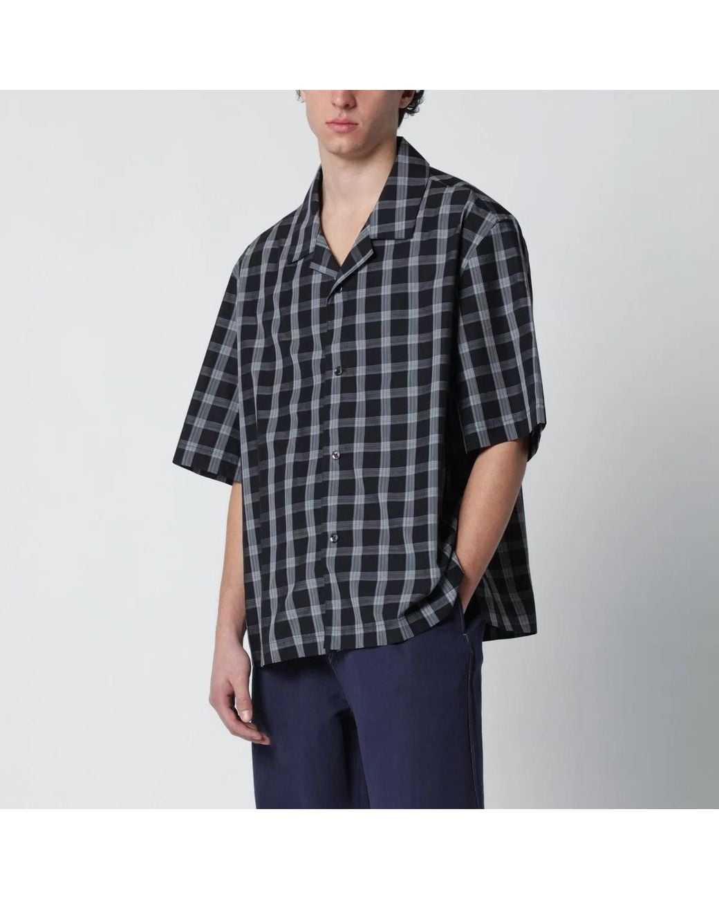 Studio Nicholson Black Kline Shirt Check Pattern for men