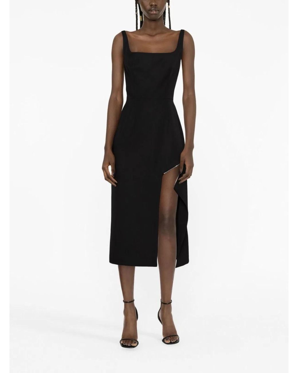 McQueen Black Grain De Poudre Wool Midi Dress