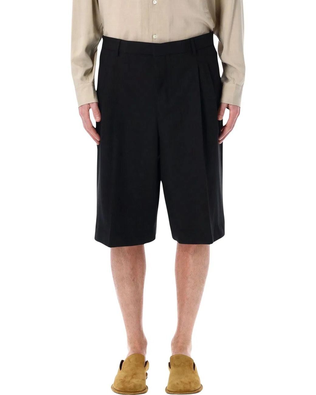 AMI Black Wool Wide Bermuda Shorts for men