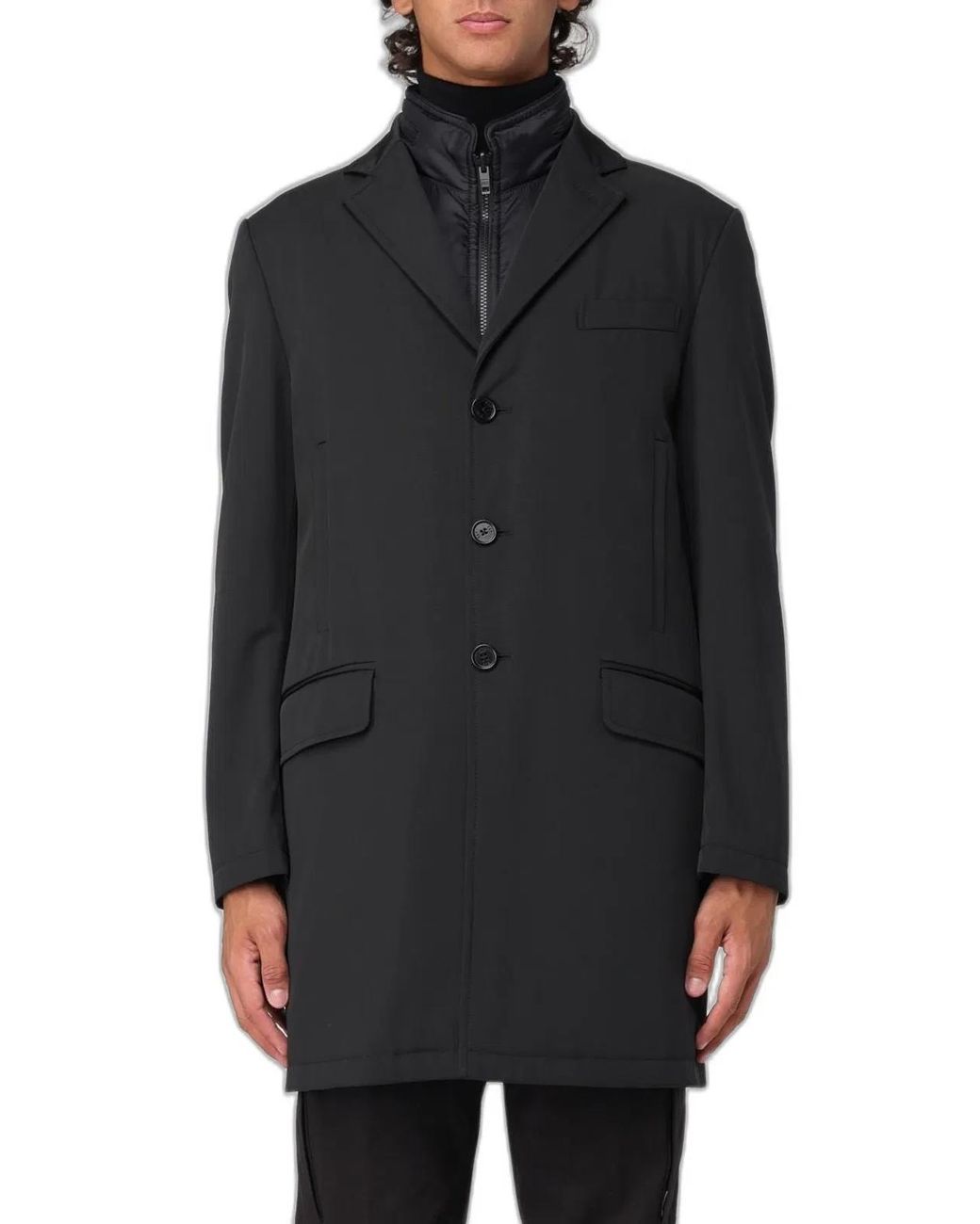 Fay Black Double Polyester Coat for men