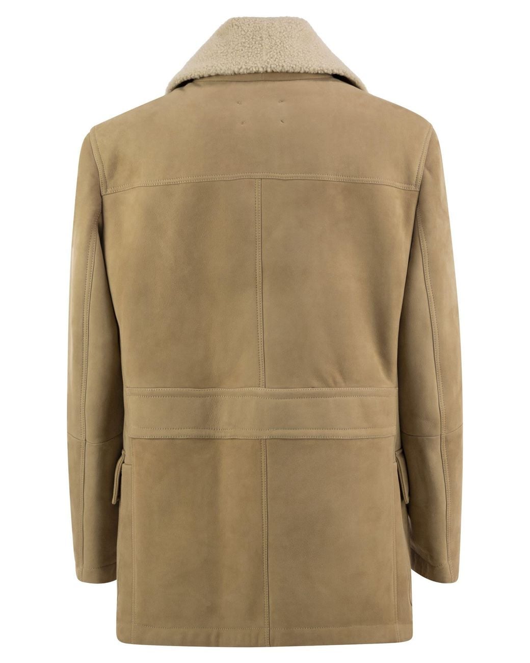 Brunello Cucinelli Natural Double-Breasted Shearling Coat for men