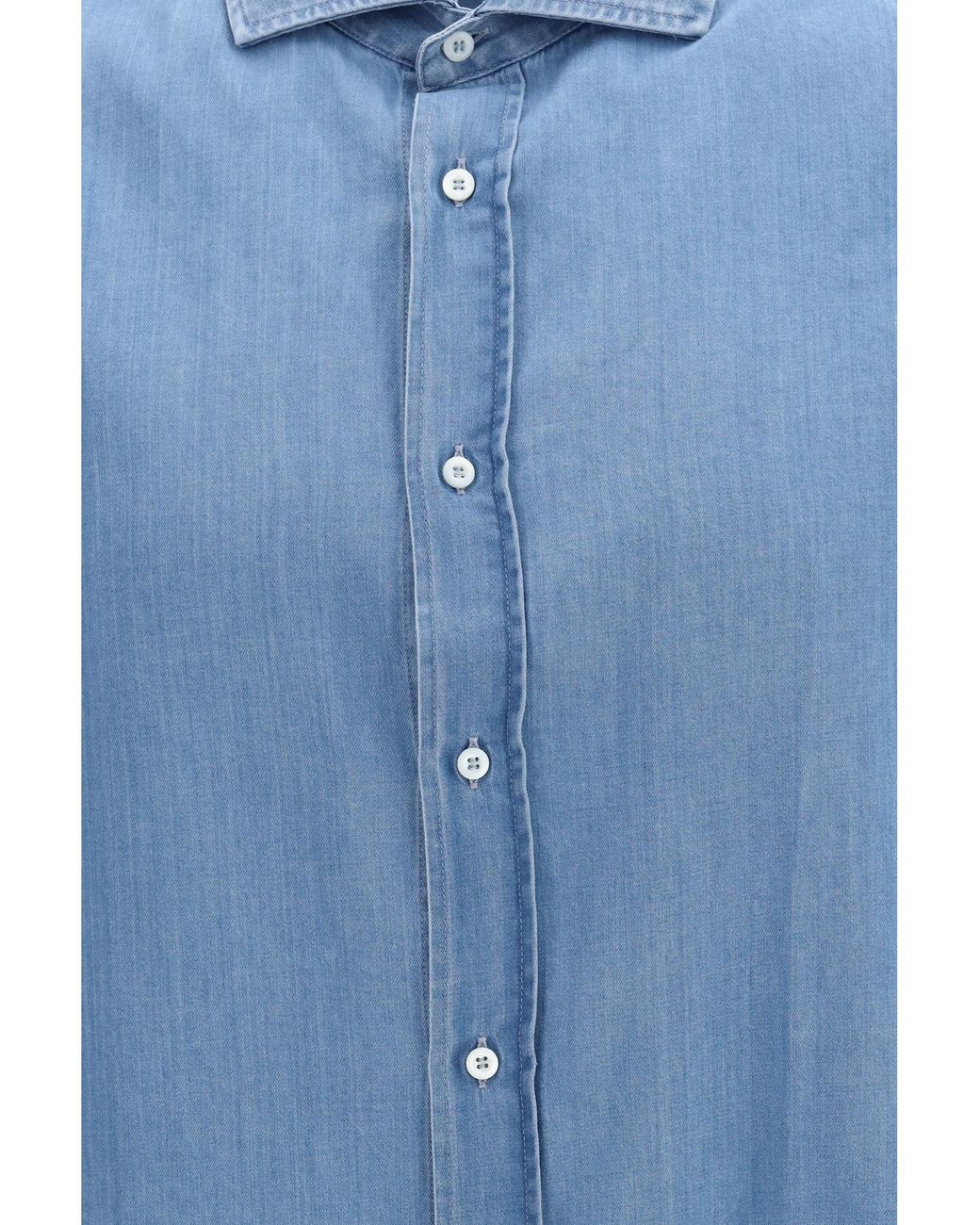 Brunello Cucinelli Blue Cotton Denim Shirt for men