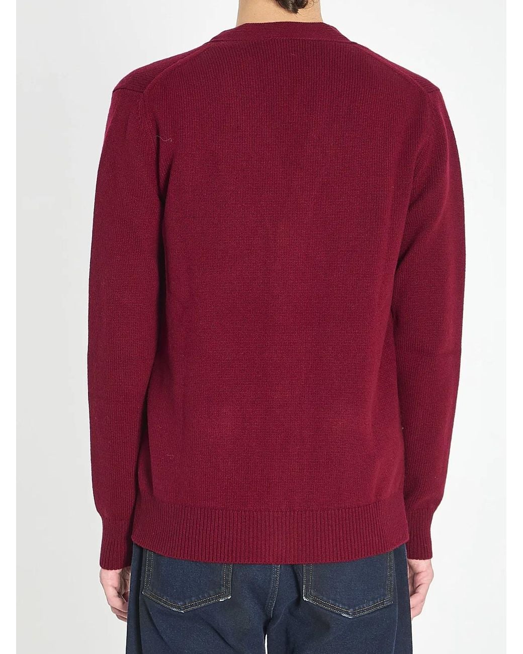 Gucci Red Cashmere Wool Cardigan With Embroidery for men