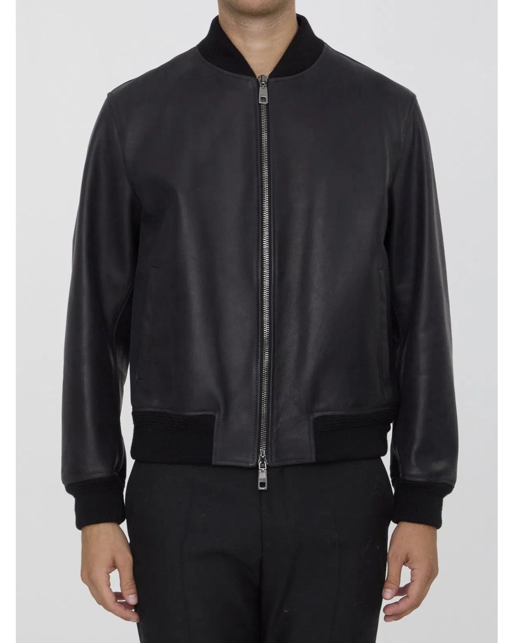 Dolce & Gabbana Black Classic Leather Jacket With Embossed Logo Patch for men
