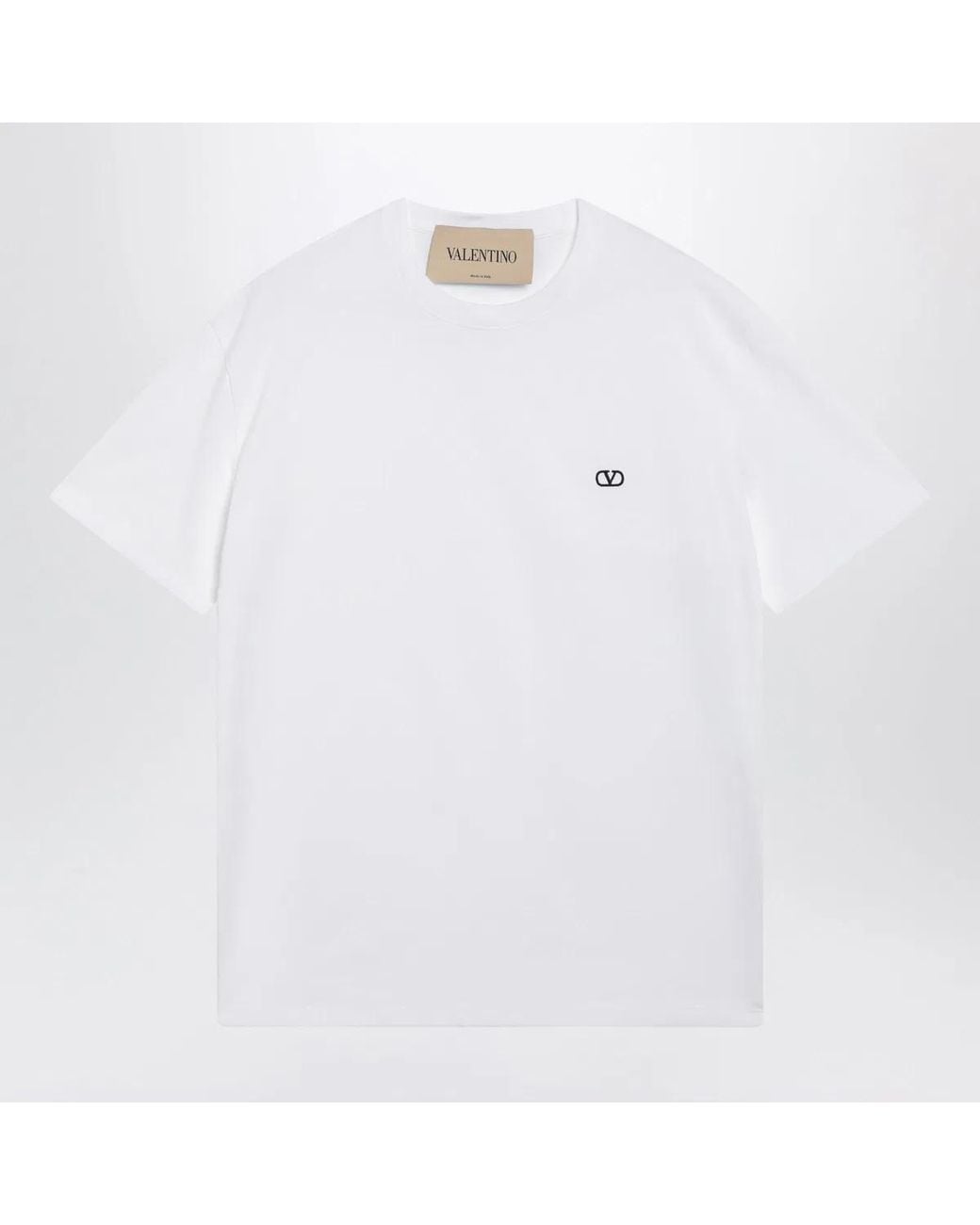 Valentino White Cotton T-Shirt With Vlogo Embroidery for men
