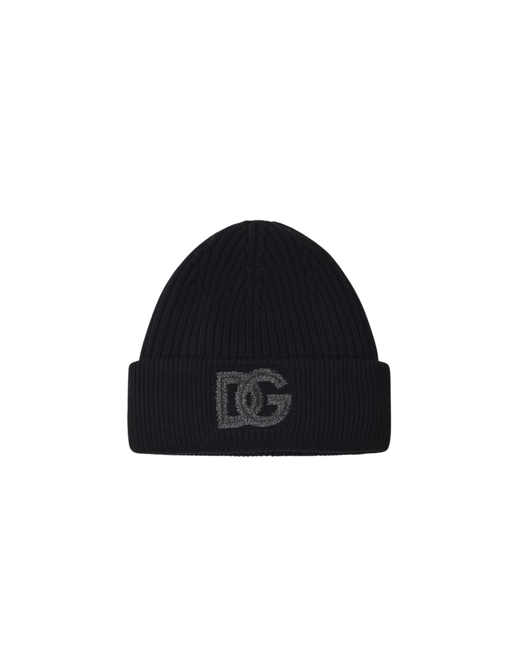 Dolce & Gabbana Black Dolce & Gabbana Ribbed Logo Beanie Hat for men