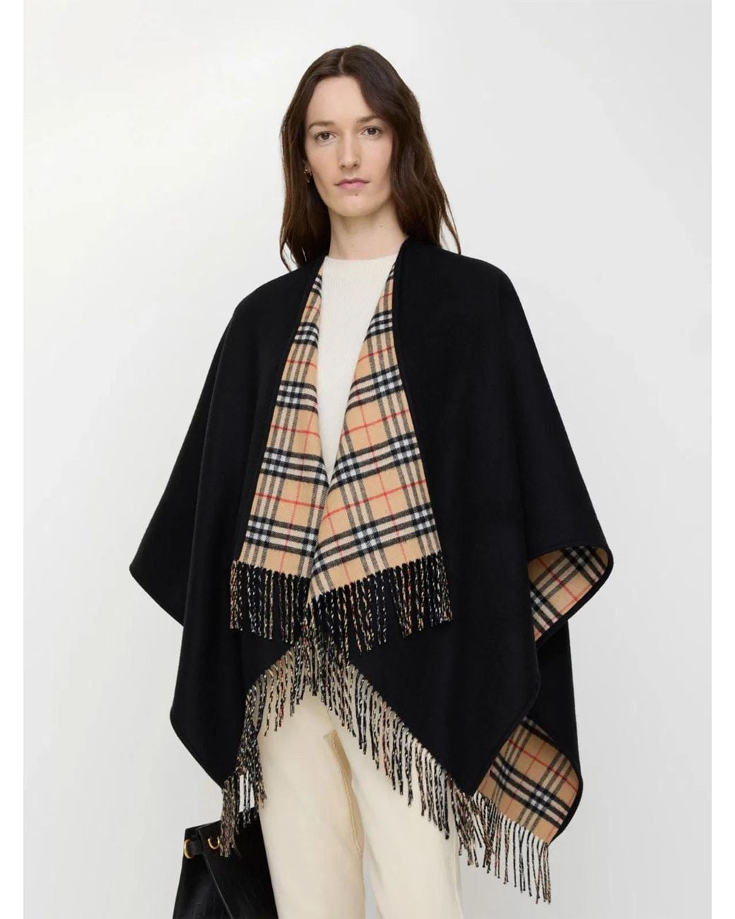 Burberry Black Reversible Check Wool Cape