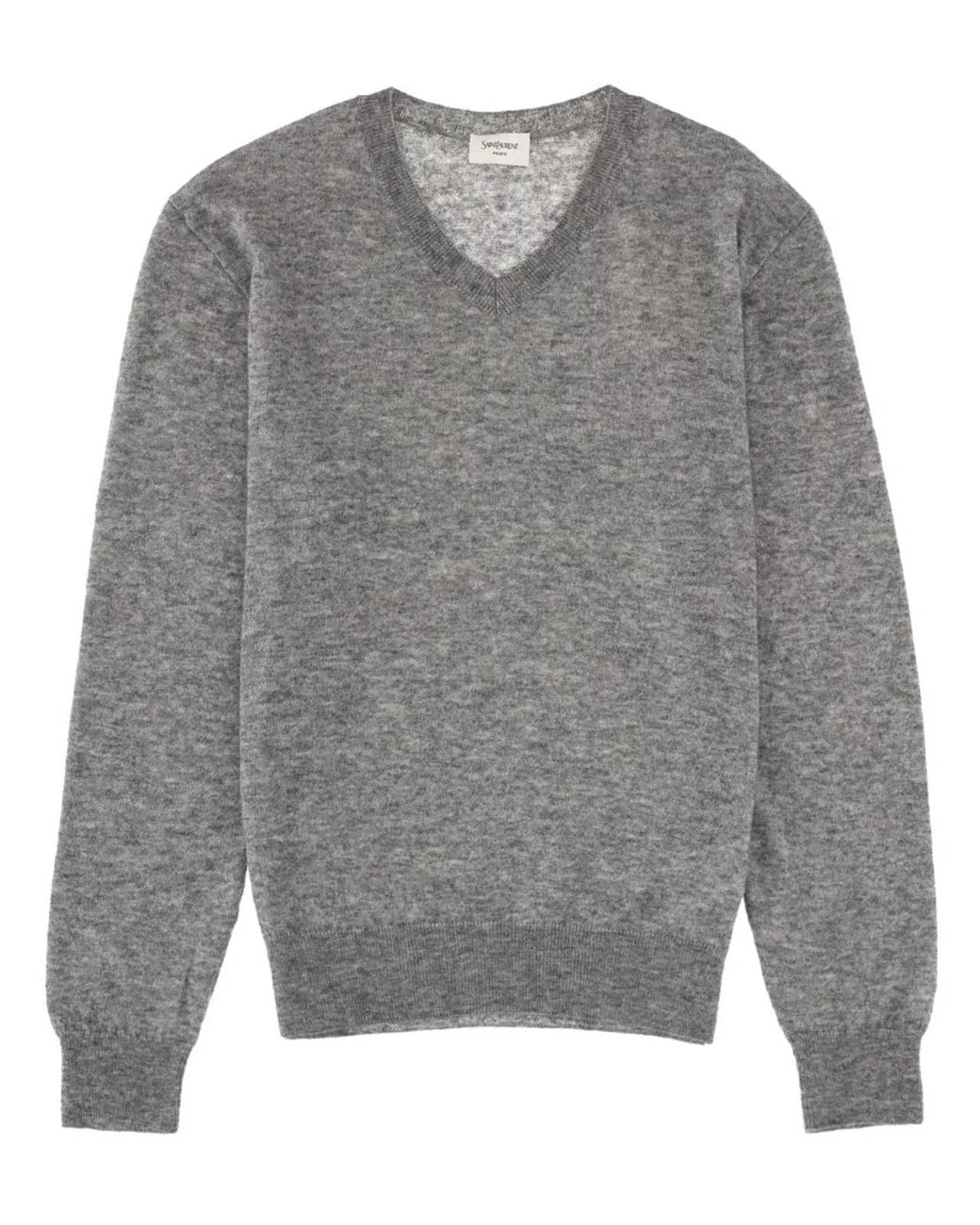 Saint Laurent Gray V-Neck Cashmere Blend Sweater Jumpers