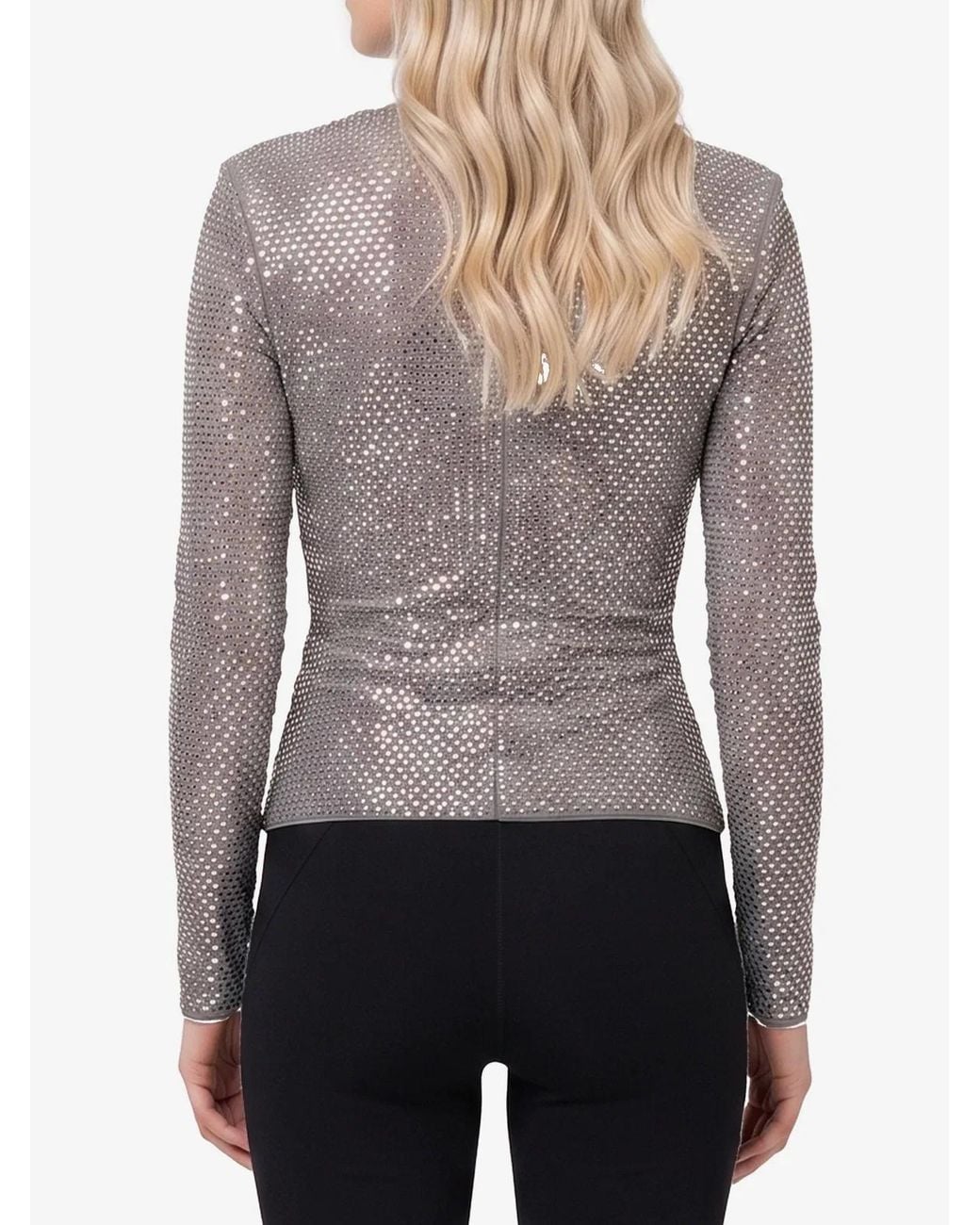Self-Portrait Gray Self Portrait Rhinestone Mesh Wrap Top