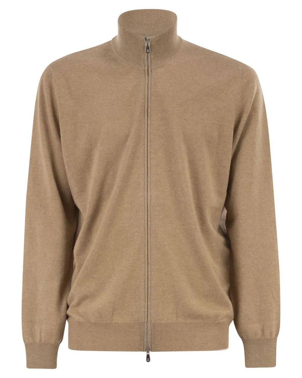 Brunello Cucinelli Brown High-Necked Cashmere Cardigan With Zip for men