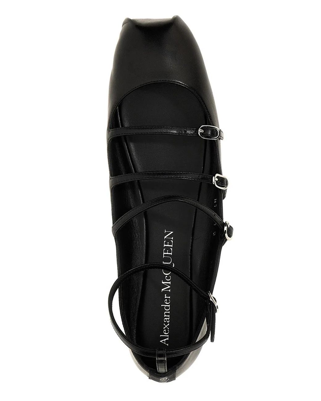 McQueen Black Leather Strap Ballet Flats