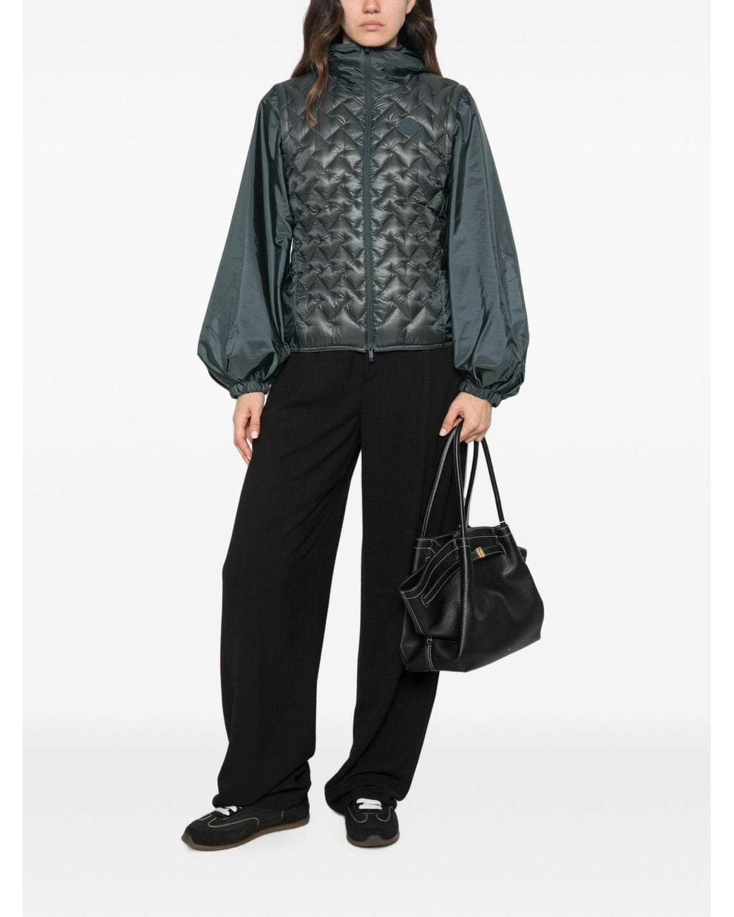 Moncler Green Quilted-Panel Hooded Jacket