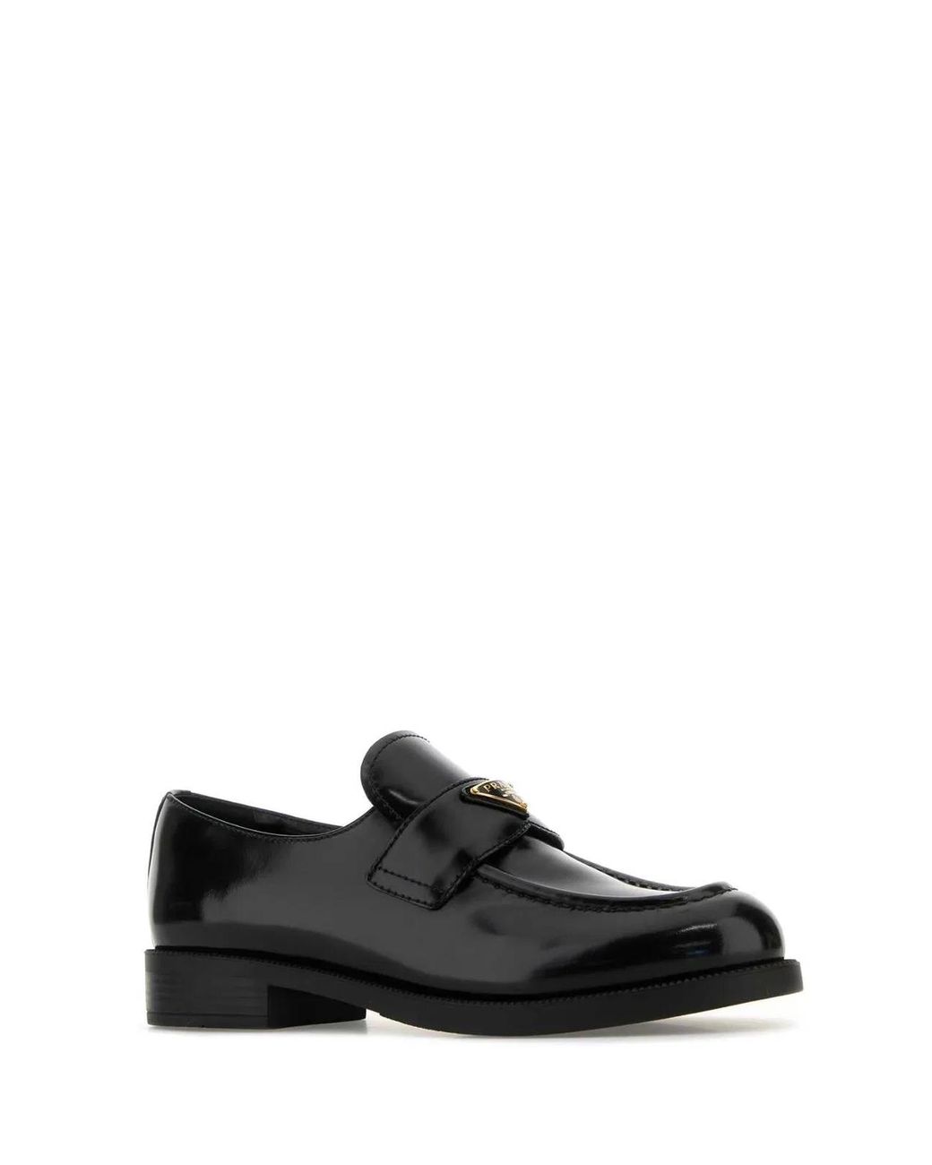 Prada Black Brushed Leather Loafers With Logo