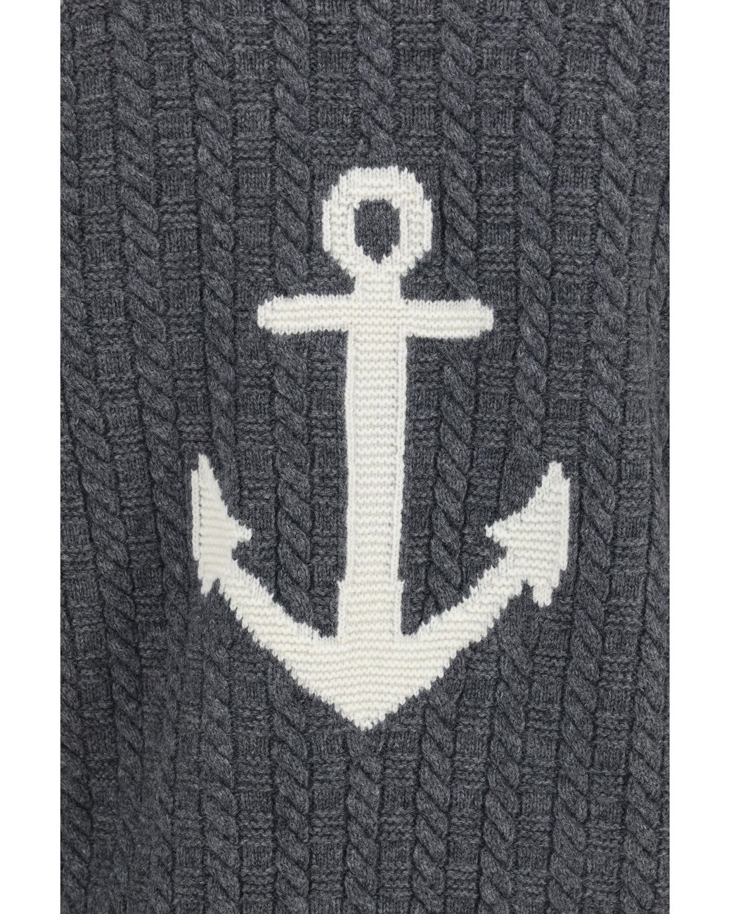 Thom Browne Gray V-Neck Sweater With Anchor Embroidery On The Back Fleece Wool Ovis Aries for men