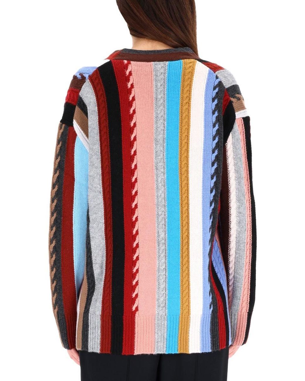 Paul Smith Red Cable Knit Vertical Stripe Cardigan