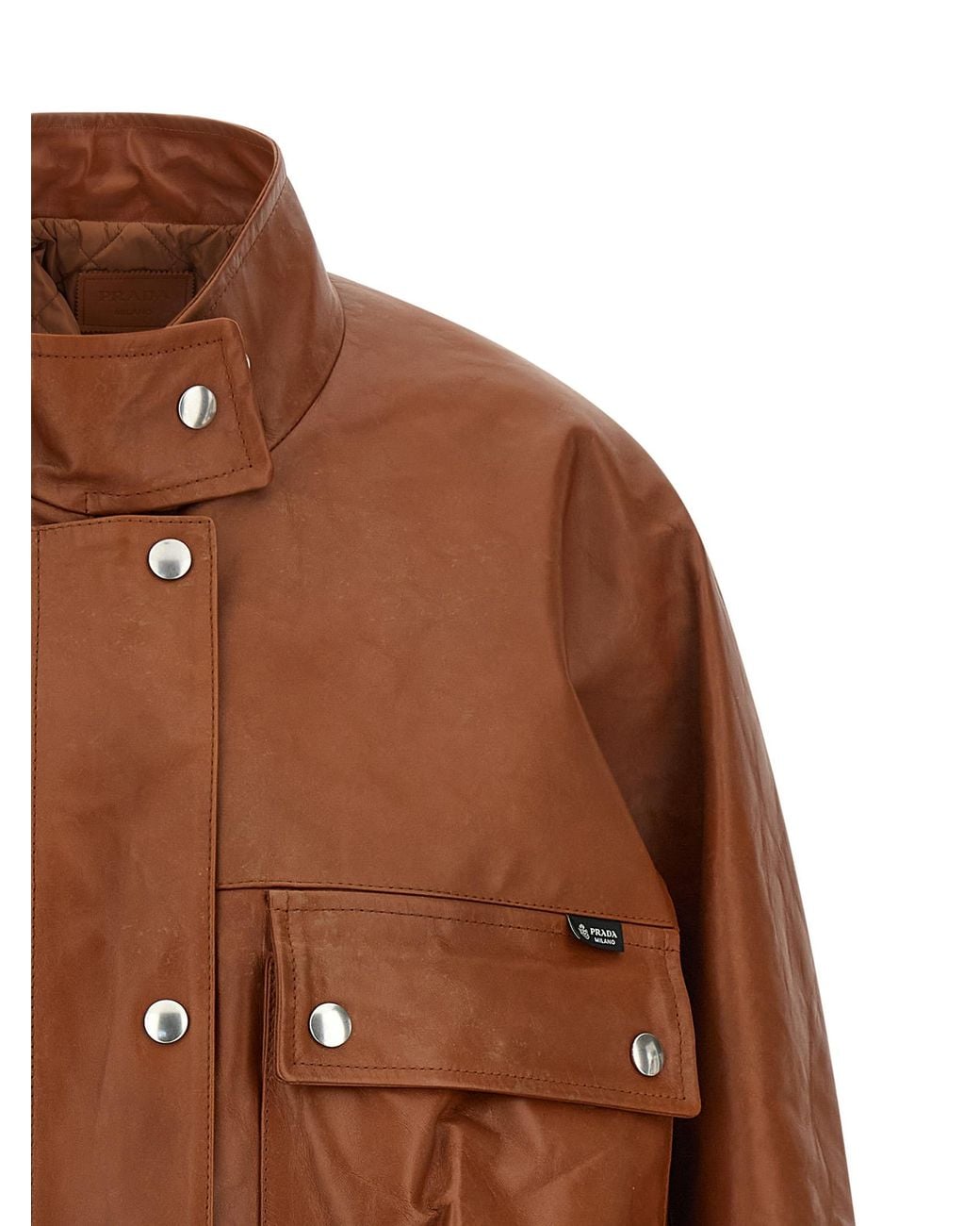 Prada Brown Solid Band Collar Jacket