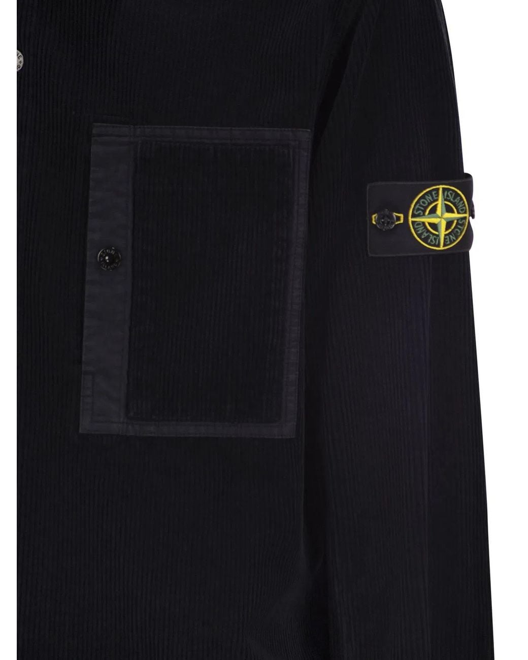 Stone Island Blue Cotton Corduroy Overshirt With Compass Badge for men