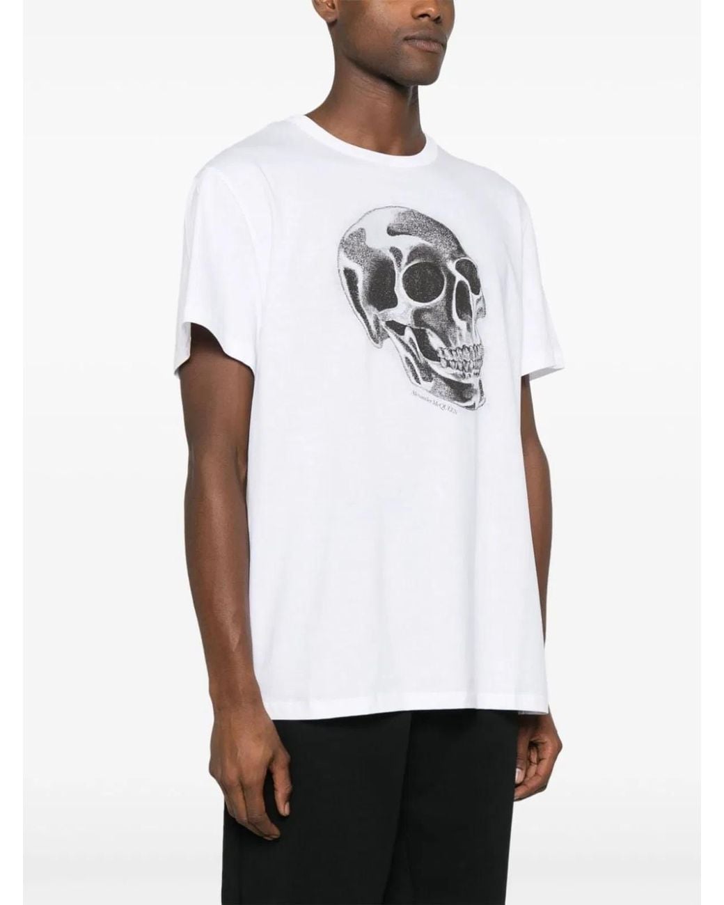 McQueen White Skull Print T Shirt for men