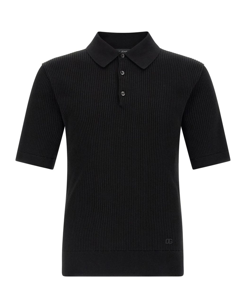 Dolce & Gabbana Black Micro-Ribbed Polo Shirt for men
