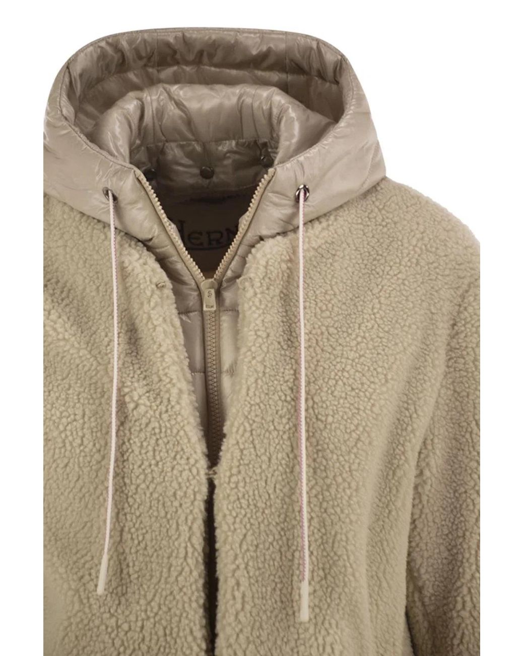 Herno Natural Teddy Jacket With Padded Hood