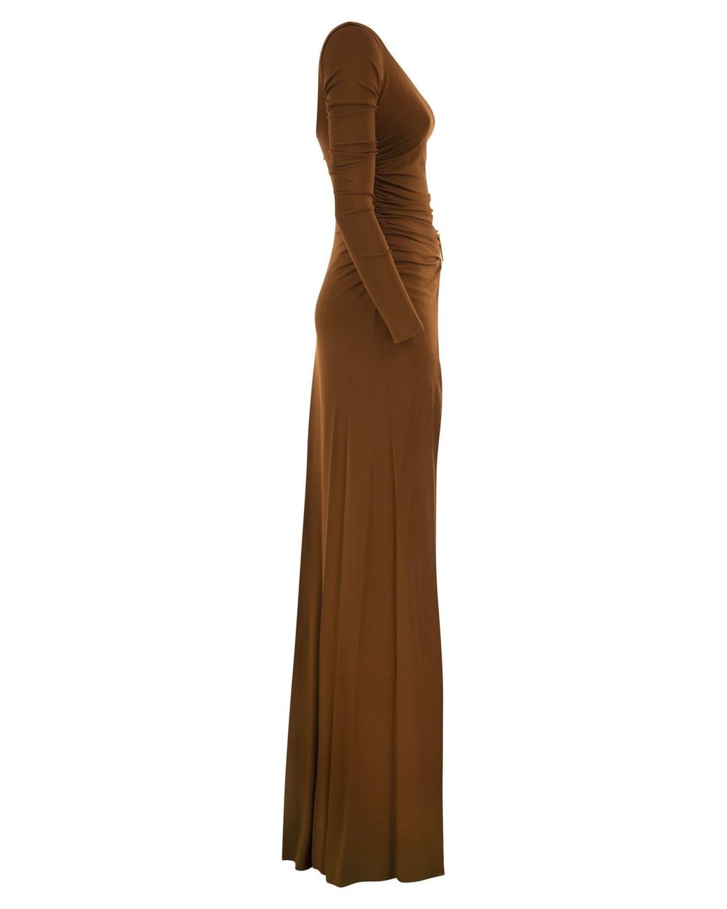 Elisabetta Franchi Brown Long Draped Dress With Buckle