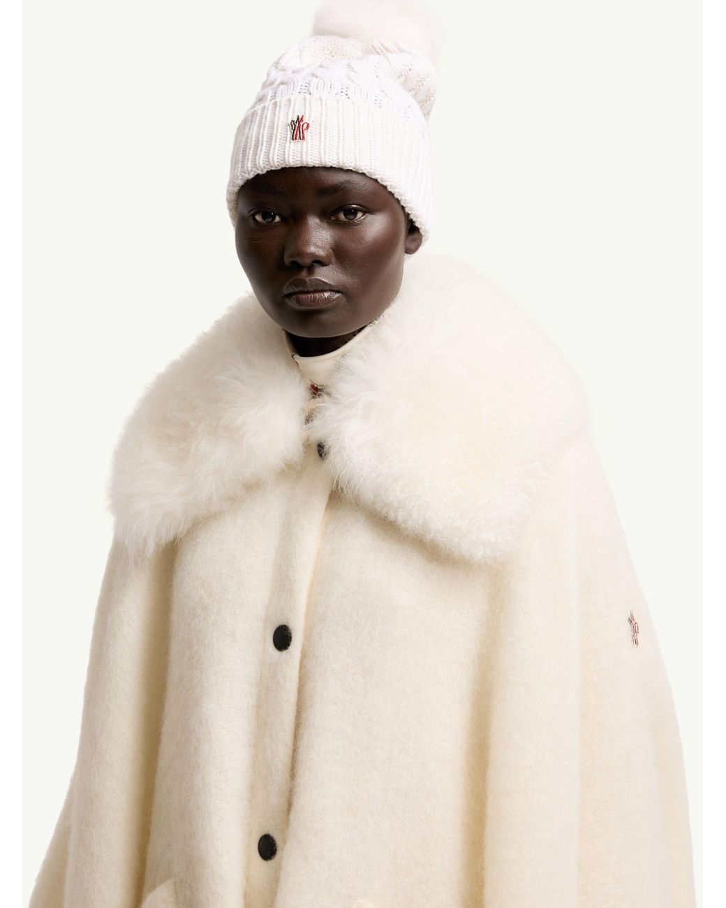 Moncler White Wool Beanie With Pom Pom