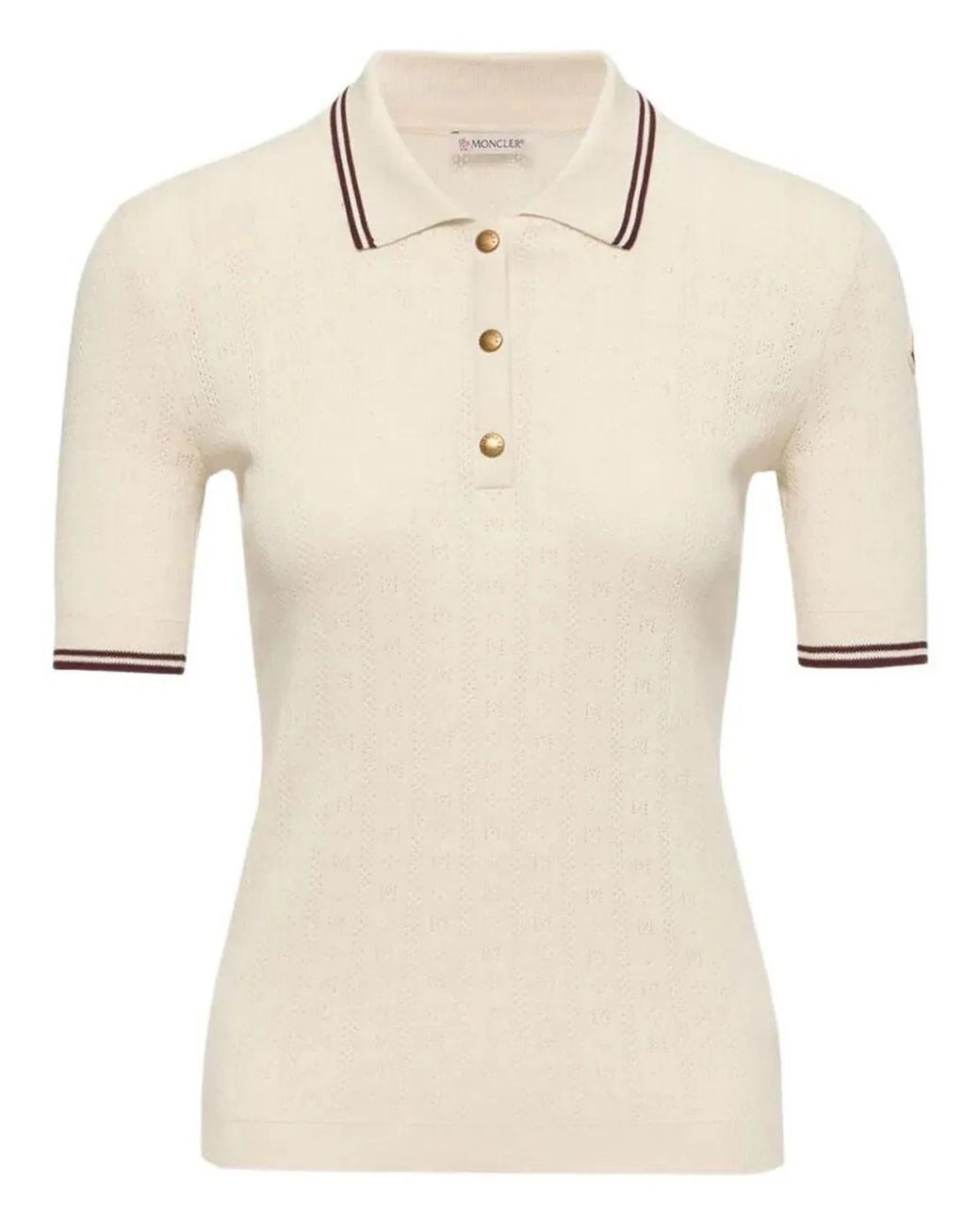 Moncler Natural Rhombus & Logo Pattern Cotton Polo Shirt